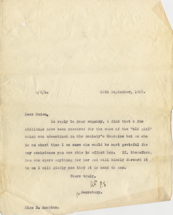 Large size image of Case 189 28. Letter from Miss Rushton 26 September 1931
 page 1
