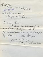 Image of Case 189 29. Letter from Miss Rushton 29 September 1931
 page 1