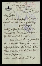 Image of Case 326 4. Letter to Revd Edward Rudolf from W.C. Parr 15 May 1888
 page 1