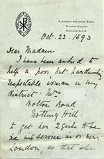 Image of Case 476 2. Letter from Sister Marian of St  Andrew's Deaconess' House, Westbourne Park concerning the girls' mother's wish to have her daughters returned to London  23 October 1893
 page 1