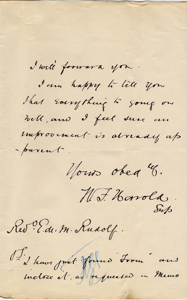 Large size image of Case 512 11. Letter from Supt W.F. Harold, Standon Home 20 June 1910
 page 2