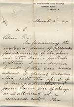 Image of Case 517 2. Letter accompanying application form  3 March 1885
 page 1