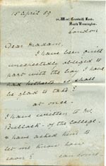 Image of Case 517 18. Letter from Emily Jackson  15 April 1889
 page 1