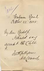 Image of Case 542 6. Letter from H.B. Coward accepting F. for the Home  22 October 1885
 page 1