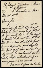 Image of Case 542 10. Letter from the Convalescent Home about the severity of F's illness  11 March 1892
 page 1