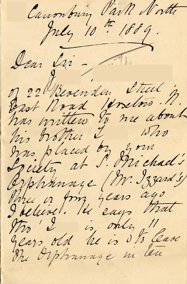 Large size image of Case 588 4. Letter from Annie Percival  10 July 1889
 page 1
