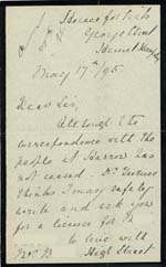 Image of Case 941 17. Letter about M. taking another place as a servant with reference to problems arising while she was at Harrow  17 May 1895
 page 1