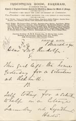 Image of Case 1047 9. Letter from Miss Gittens, Industrial Home, Fareham  1 March 1890
 page 1