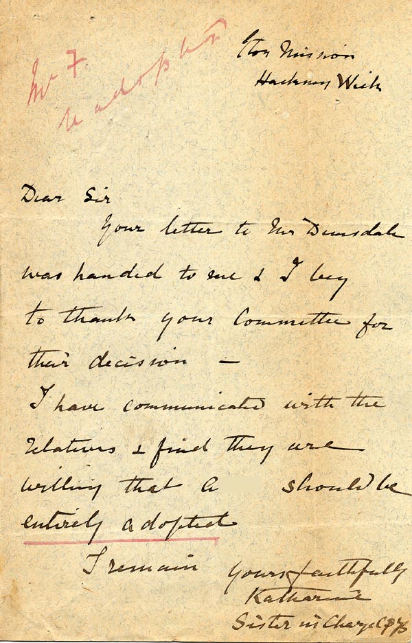 Large size image of Case 1214 9. Letter from Eton Mission, Hackney c. June 1888
 page 1
