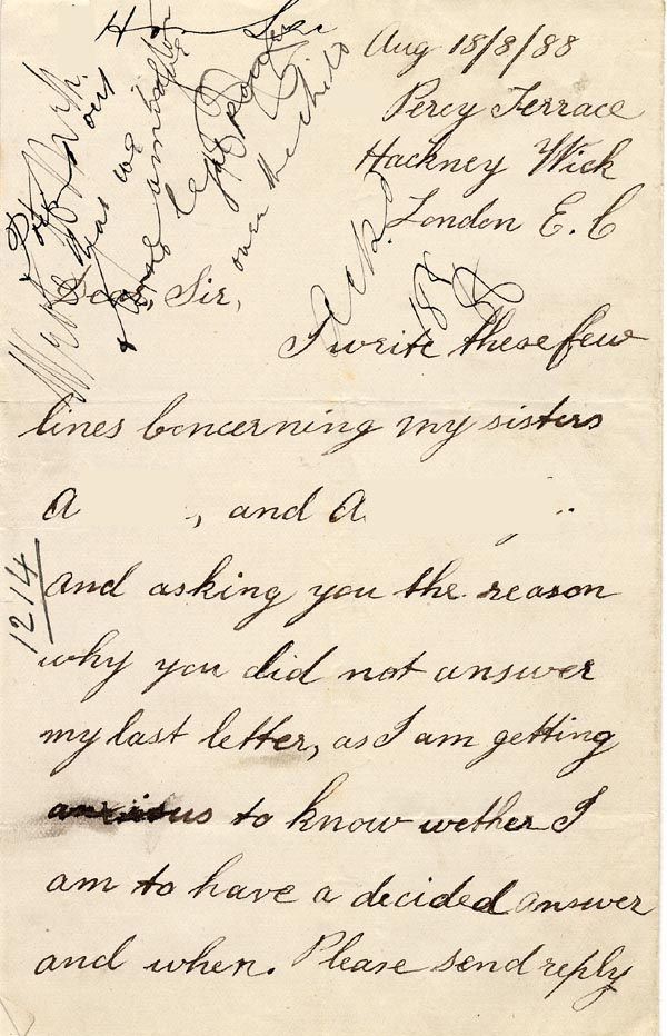 Large size image of Case 1214 17. Letter from A's brother 18 August 1888      
 page 1
