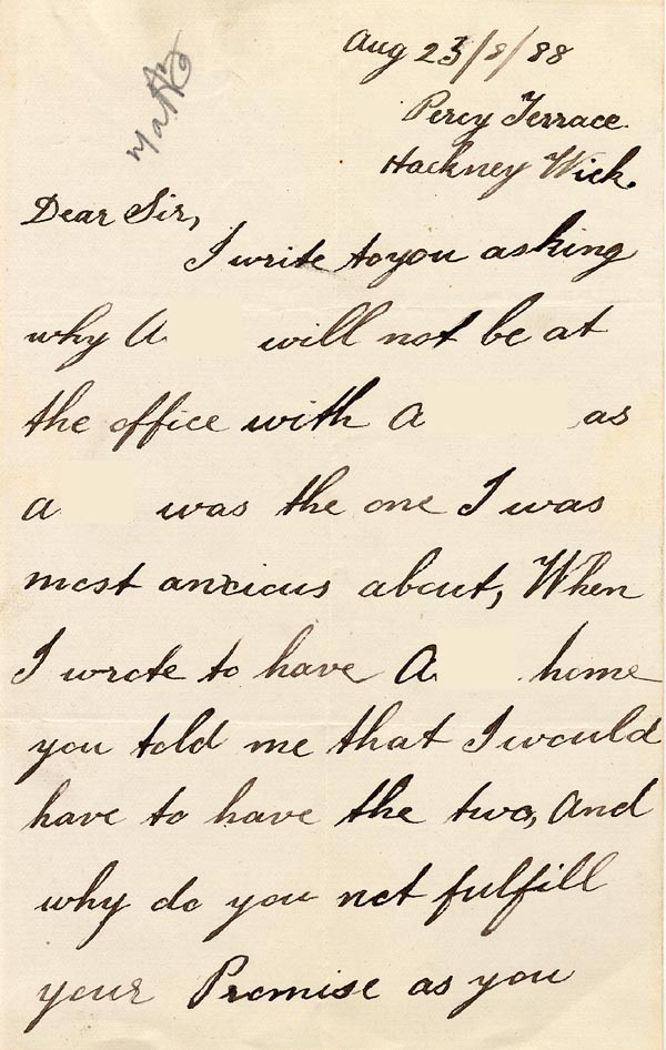 Large size image of Case 1214 18. Letter from A's brother 23 August 1888
 page 1