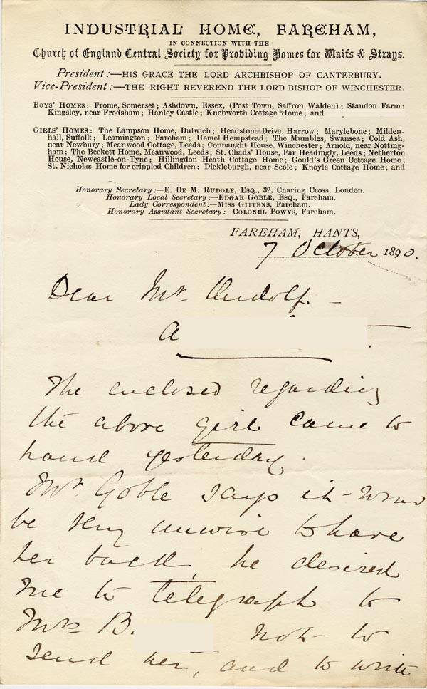 Large size image of Case 1269 6. Letter from Fareham 7 October 1890
 page 1