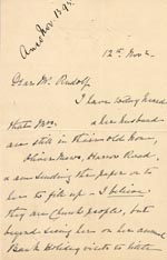Image of Case 1294 7. Letter from Mrs Bere to Revd Edward Rudolf  12 November 1895
 page 1