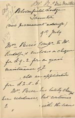 Image of Case 1294 28. Letter from Mrs Bere to Revd Edward Rudolf  9 July 1900
 page 1