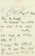 Image of Case 1372 13. Letter from Knoyle Cottage 9 August 1892
 page 1