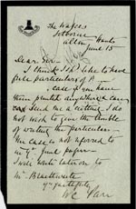 Image of Case 1399 5. Letter to Revd Edward Rudolf from W.C. Pan 15 June 1888
 page 1