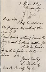 Image of Case 1399 7. Letter to Revd Edward Rudolf from L. Freiling c. 25 April 1889
 page 1