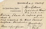 Image of Case 3271 23. Memorandum from Hants County Asylum to Miss Gittens, Industrial Home, Fareham  12 August 1907
 page 1