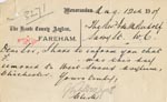 Image of Case 3271 24. Memorandum from Hants County Asylum to Edward Rudolf  12 August 1907
 page 1