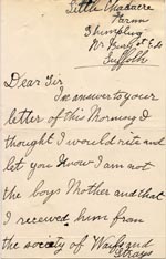Image of Case 3303 11. Letter from Mrs S. to the Cornwall Coastguard c. 1 December 1902
 page 1