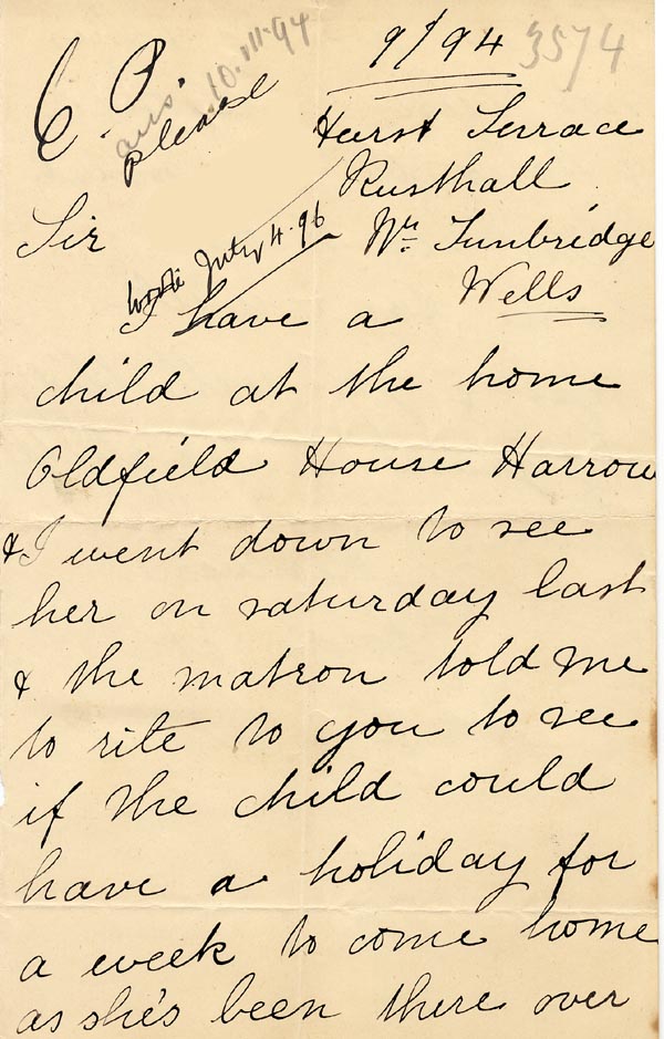 Large size image of Case 3574 3. Letter from S's father c. September 1894
 page 1