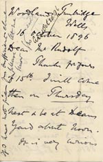 Image of Case 3574 13. Letter to Revd Edward Rudolf 16 October 1896
 page 1