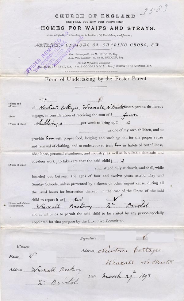 Large size image of Case 3583 3. Form of Undertaking by the Foster Parent 29 March 1893
 page 1
