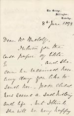 Image of Case 3737 5. Letter from Mrs Fenton The Grange, Hillingdon 8 June 1893
 page 1