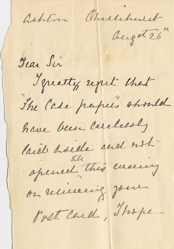 Image of Case 3821 6. Letter from Miss S. Freeby 26 August 1893
 page 1
