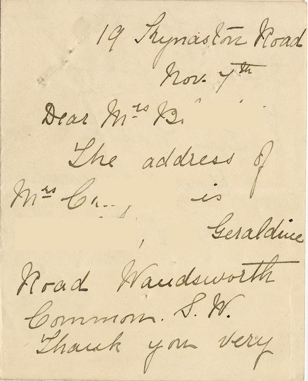 Image of Case 3821 8. Letter to Mrs Blatch  7 November 1899
 page 1