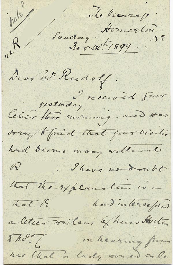 Image of Case 3821 13. Letter from Mrs Blatch 12 November 1899
 page 1