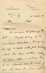 Image of Case 4171 24. Letter from Mrs B. asking if the boys could remain in the Home a little longer  15 March 1901
 page 1