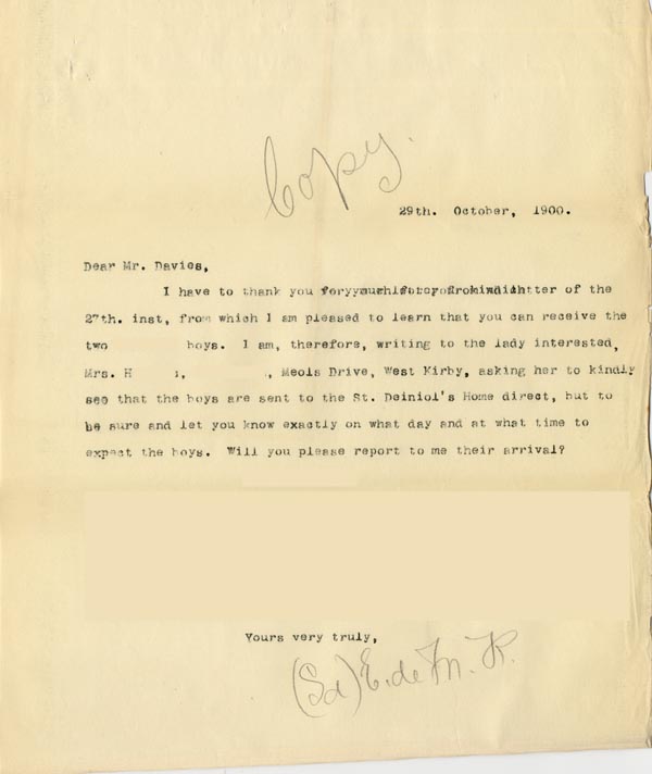 Large size image of Case 4172 15. Letter to Mr Davies about arrangements for H. and G's reception  29 October 1900
 page 1