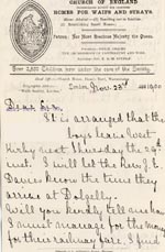 Image of Case 4172 17. Letter from Mrs H. giving the date the boys are to leave their foster mother and travel to the Home  23 November 1900
 page 1