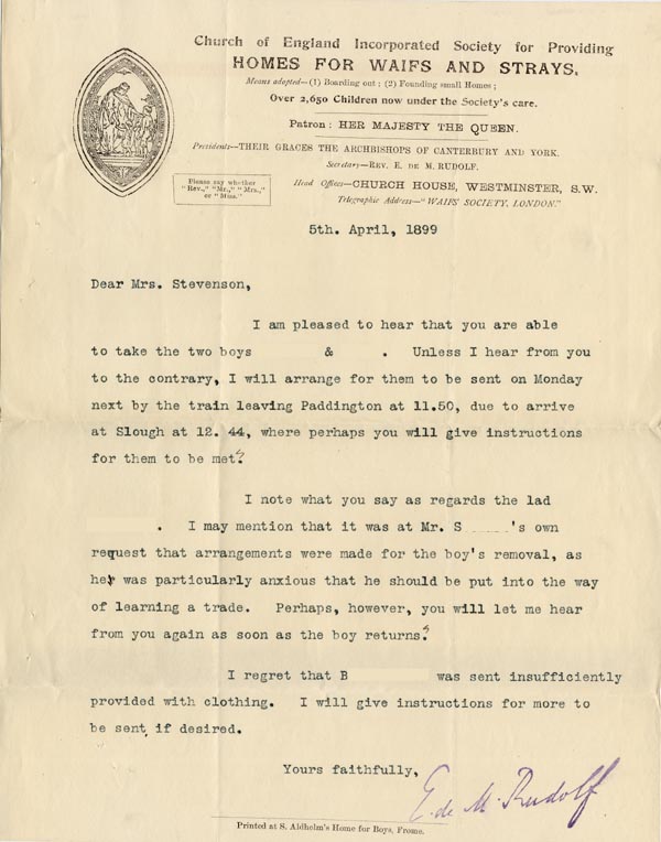 Large size image of Case 4751 5. Envelope and letter from Edward Rudolf to Mrs Stevenson  5 April 1899
 page 2