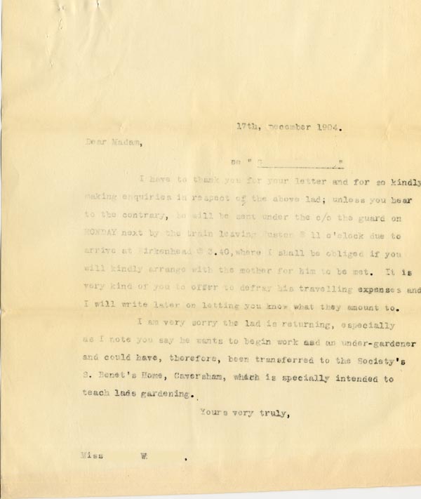 Large size image of Case 5929 11. Copy letter to Miss W.  17 December 1904
 page 1