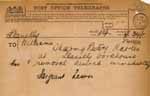 Image of Case 6001 41. Telegram from the Police giving information that J. is at Llanelli Workhouse  21 December 1910
 page 1