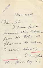 Image of Case 6001 42. Letter from Miss Williams asking what arrangements can be made for J.  21 December 1910
 page 1