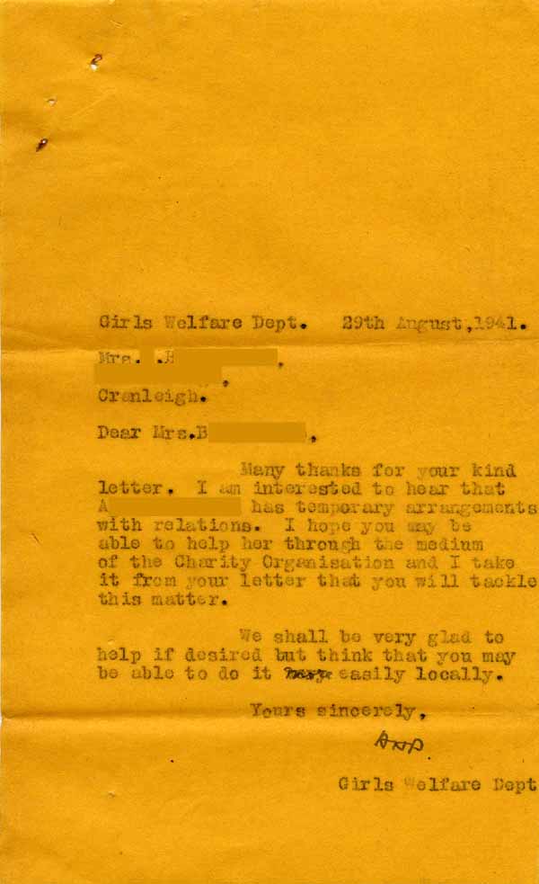 Large size image of Case 6024 19. Copy letter to Mrs B. acknowledging her letter of 24 August  29 August 1941
 page 1