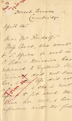 Image of Case 6351 10. Letter from Mrs Brandreth, Sec. of Rose Cottage Home For Girls to Edward Rudolf 14 April 1900
 page 1