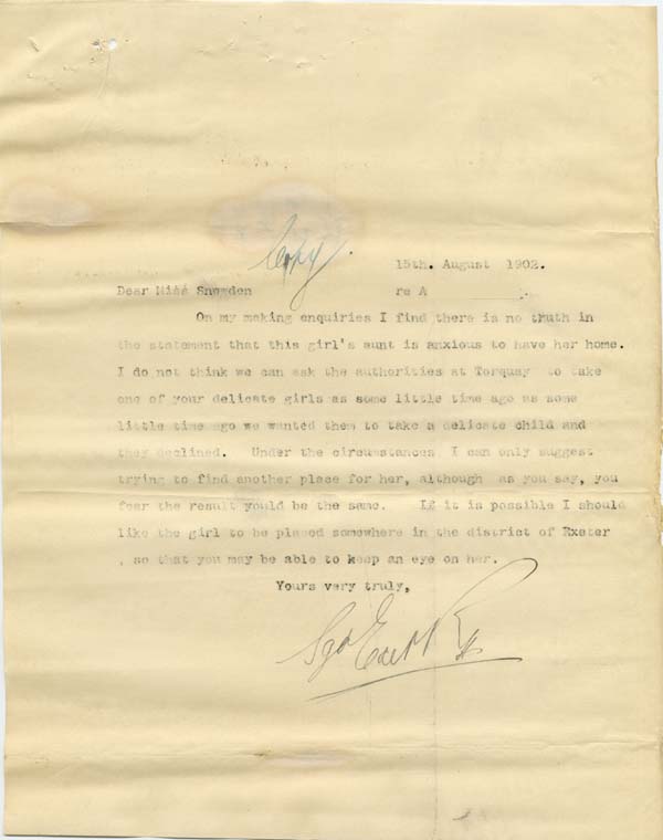 Large size image of Case 6424 16. Copy letter from Revd E. Rudolf  15 August 1902
 page 1