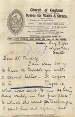 Image of Case 6424 14. Letter from Miss Snowden about A. being given notice by her employer  12 August 1902
 page 1