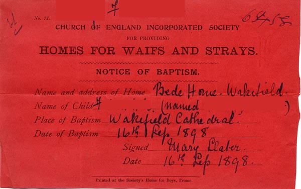 Large size image of Case 6458 2. Notice of Baptism  16 September 1898
 page 1
