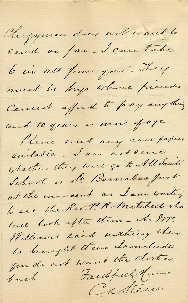 Large size image of Case 6537 10. Letter from Mr C.A. Stein acknowledging the arrival of the new boys and offering to take more  29 June 1900
 page 2