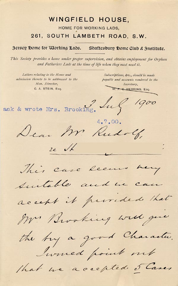 Large size image of Case 6537 12. Letter from Mr C.A. Stein accepting H.  3 July 1900
 page 1