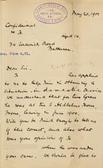 Image of Case 6537 17. Letter from the Battersea Committee of the Charity Organisation Society concerning H's application to them to help him find a place in domestic service  20 May 1901
 page 1