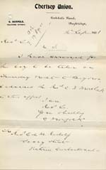 Image of Case 8455 6. Letter from Chertsey Union arranging J's journey to Bognor  16 September 1901
 page 1