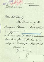 Image of Case 8587 26. Letter from Prebendary P. about E's apprenticeship  21 March 1910
 page 1