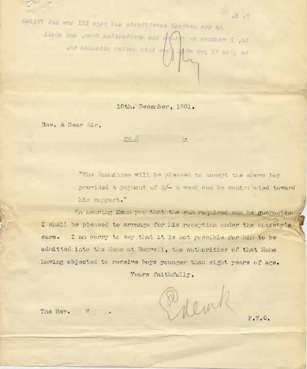 Large size image of Case 8645 5. Copy letter from Revd Edward Rudolf accepting H.  10 December 1901
 page 1