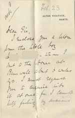 Image of Case 8645 7. Letter from Mrs W. (the Vicar's wife) enclosing H's letter and requesting that the matter be investigated  23 February 1902
 page 1